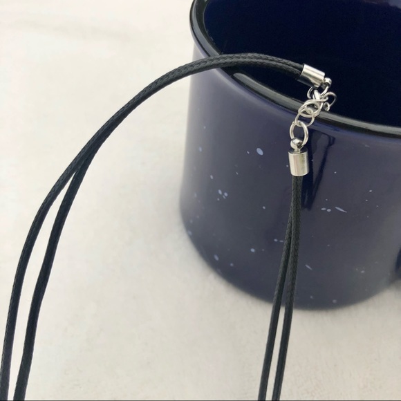 Bohemian Necklace Cork & Silver Metal Black Oval - Picture 6 of 7